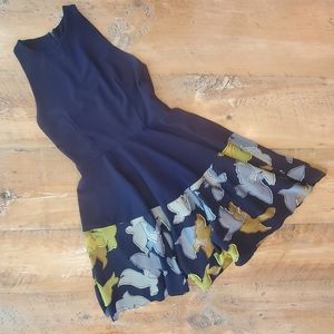 Hutch Womens Navy/Fringey Bird Pattern -  A-Line Dress Size 10